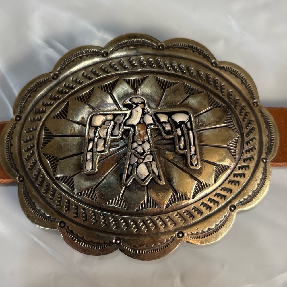 Rodeo Quincy - Barbosa Thunderbird Silver and Brown Concho Belt - Picture 14 of 16
